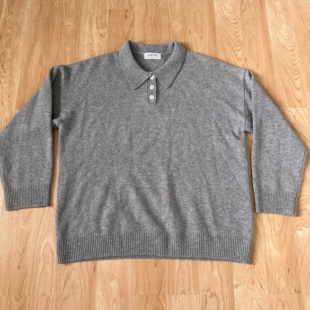 NWOT - Parke Wool Cashmere Gray Collared Sweater
